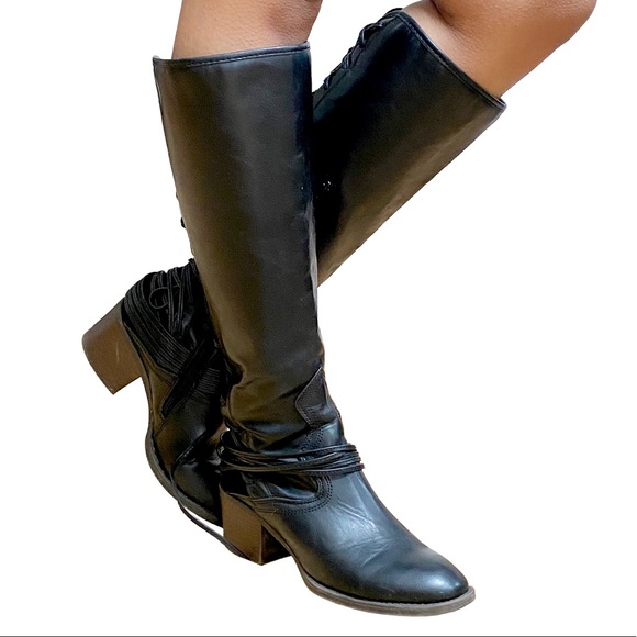 Candie's Shoes - Tall Lace-Up Knee High Boots w/ Chunky Heel